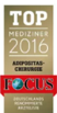 Certificate of rating of the best clinics according to Top Focus magazine.