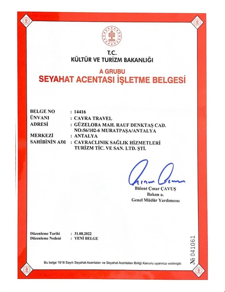 Category &ldquo;A&rdquo; travel agency license &mdash; Turkish Ministry of Culture and Tourism